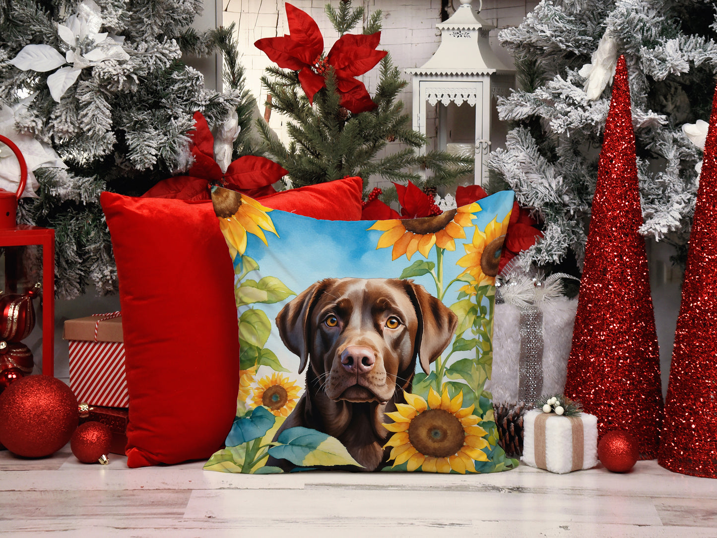 Labrador Retriever in Sunflowers Throw Pillow