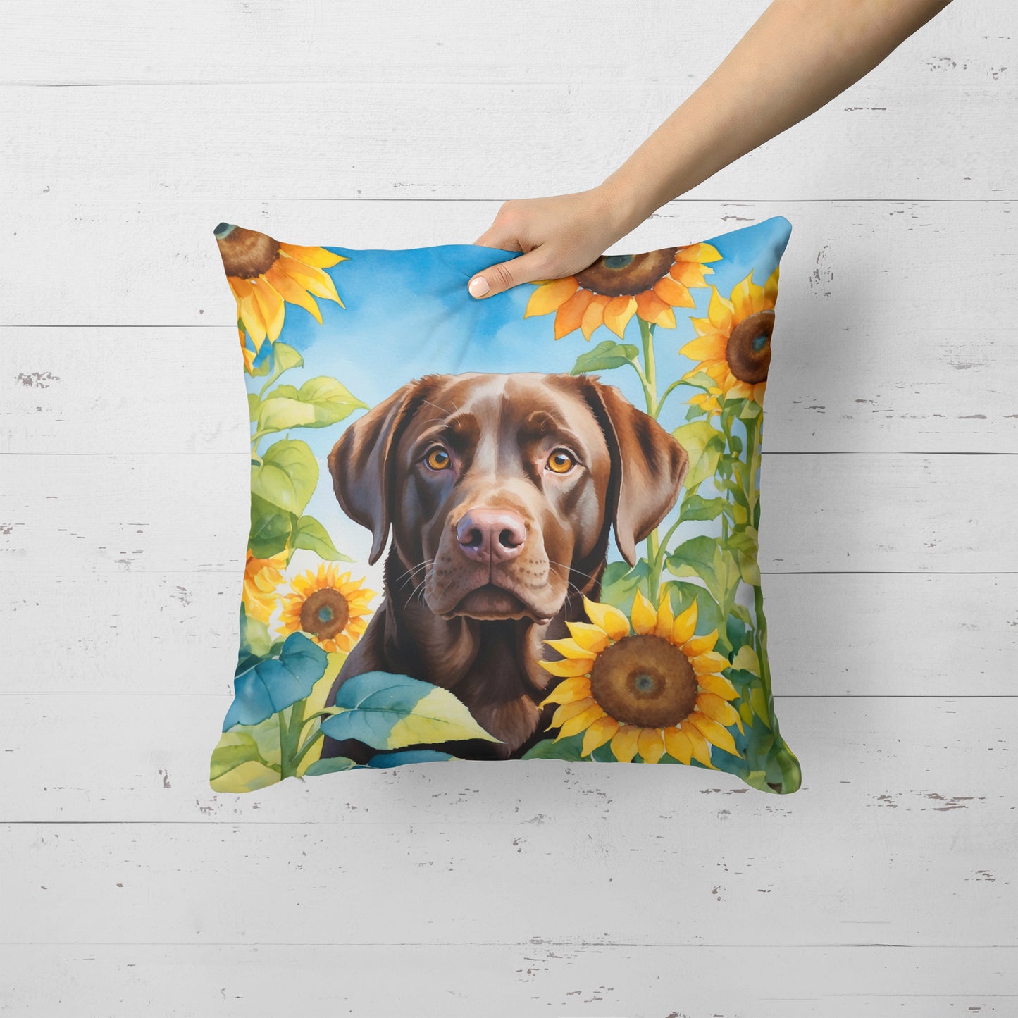 Labrador Retriever in Sunflowers Throw Pillow