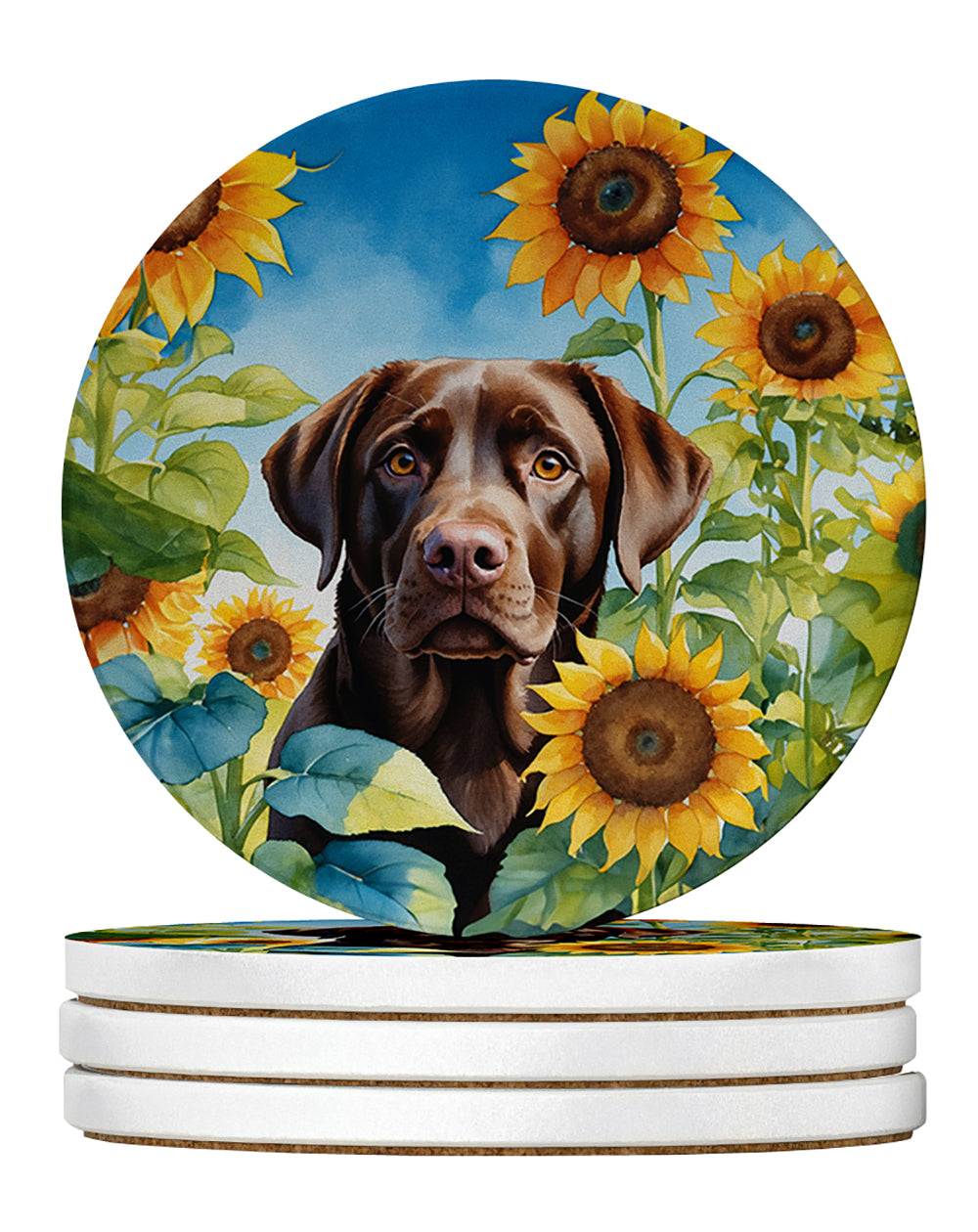 Buy this Labrador Retriever in Sunflowers Large Sandstone Coasters Pack of 4