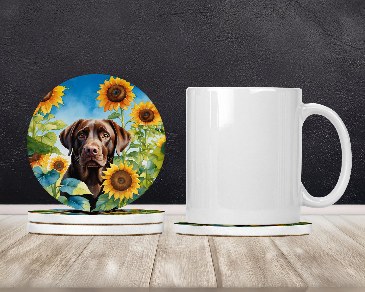 Labrador Retriever in Sunflowers Large Sandstone Coasters Pack of 4