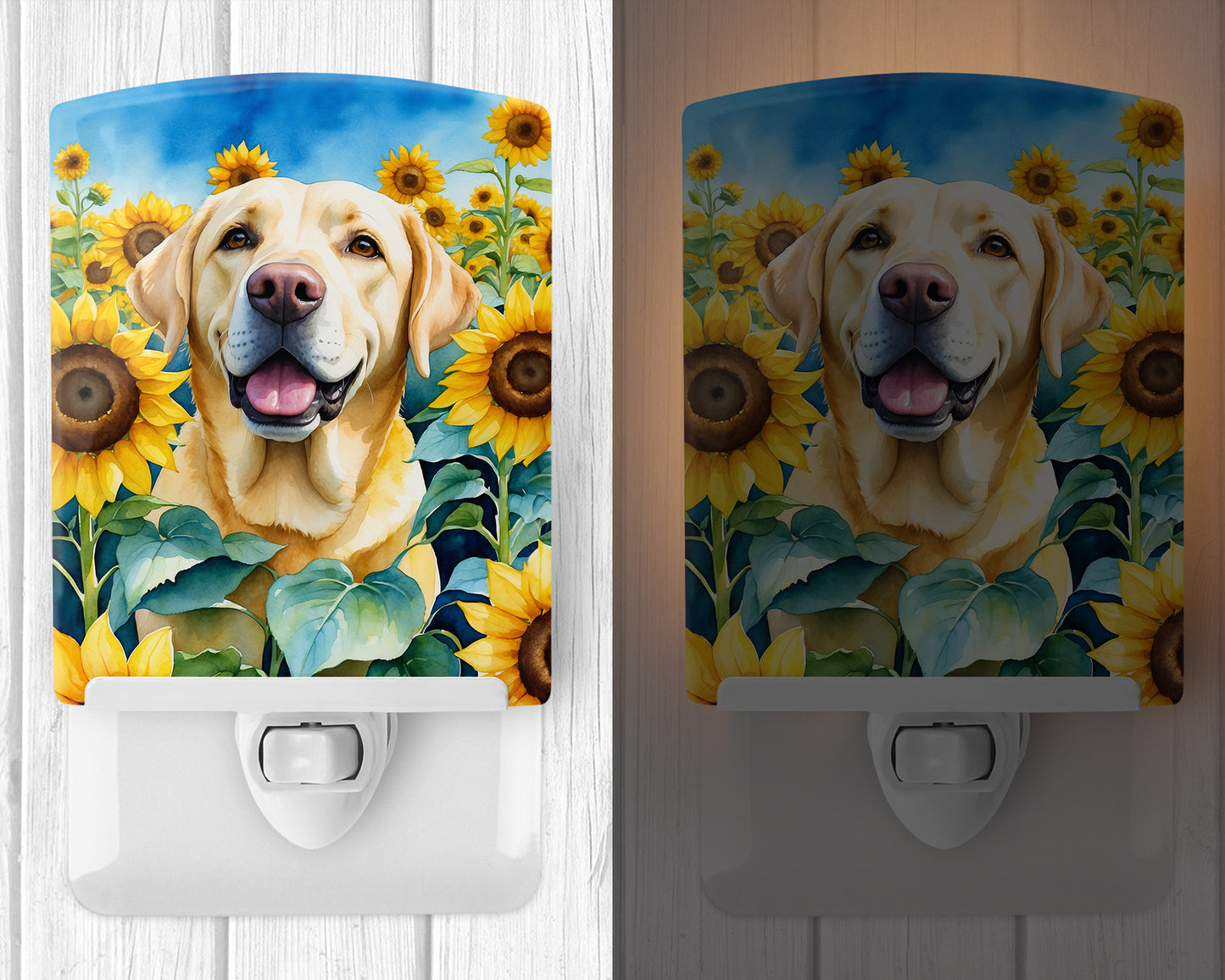 Labrador Retriever in Sunflowers Ceramic Night Light