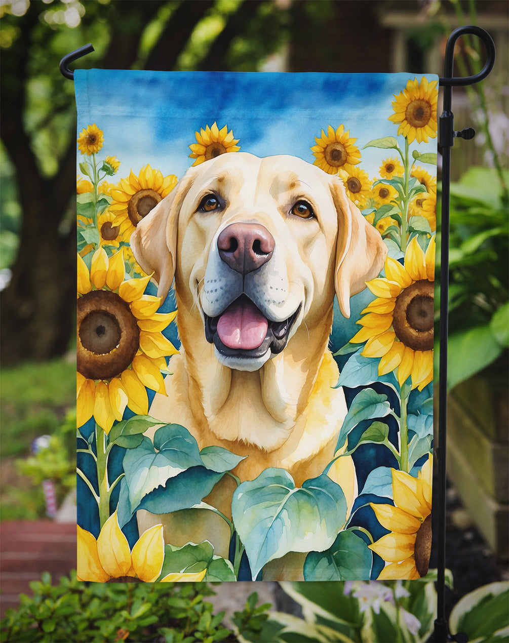 Labrador Retriever in Sunflowers Garden Flag