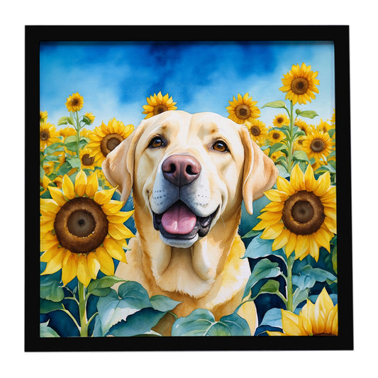 Buy this Labrador Retriever in Sunflowers Framed Metal Print