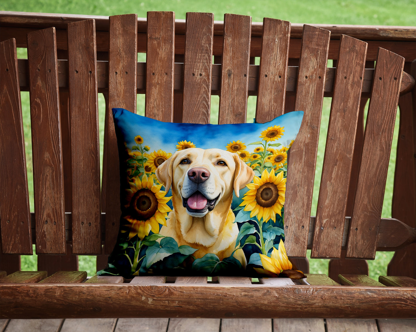 Labrador Retriever in Sunflowers Throw Pillow