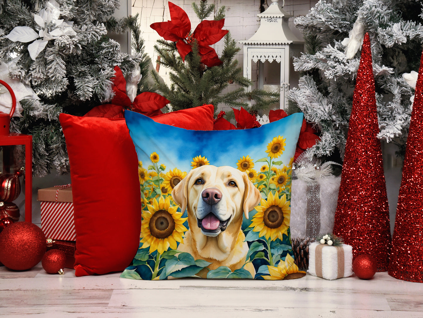 Labrador Retriever in Sunflowers Throw Pillow