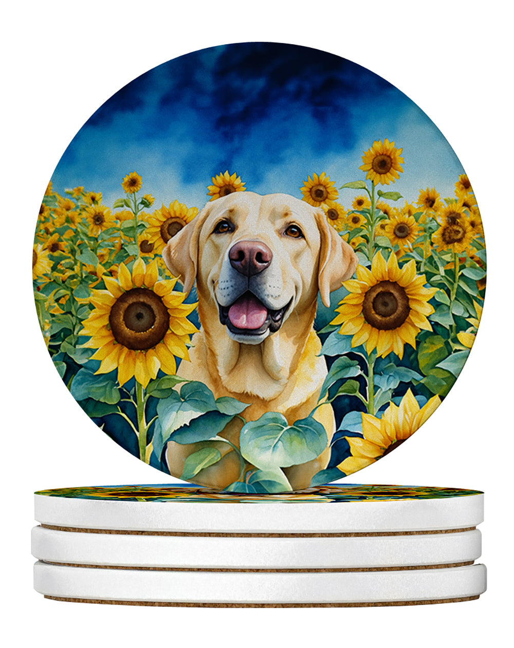 Buy this Labrador Retriever in Sunflowers Large Sandstone Coasters Pack of 4