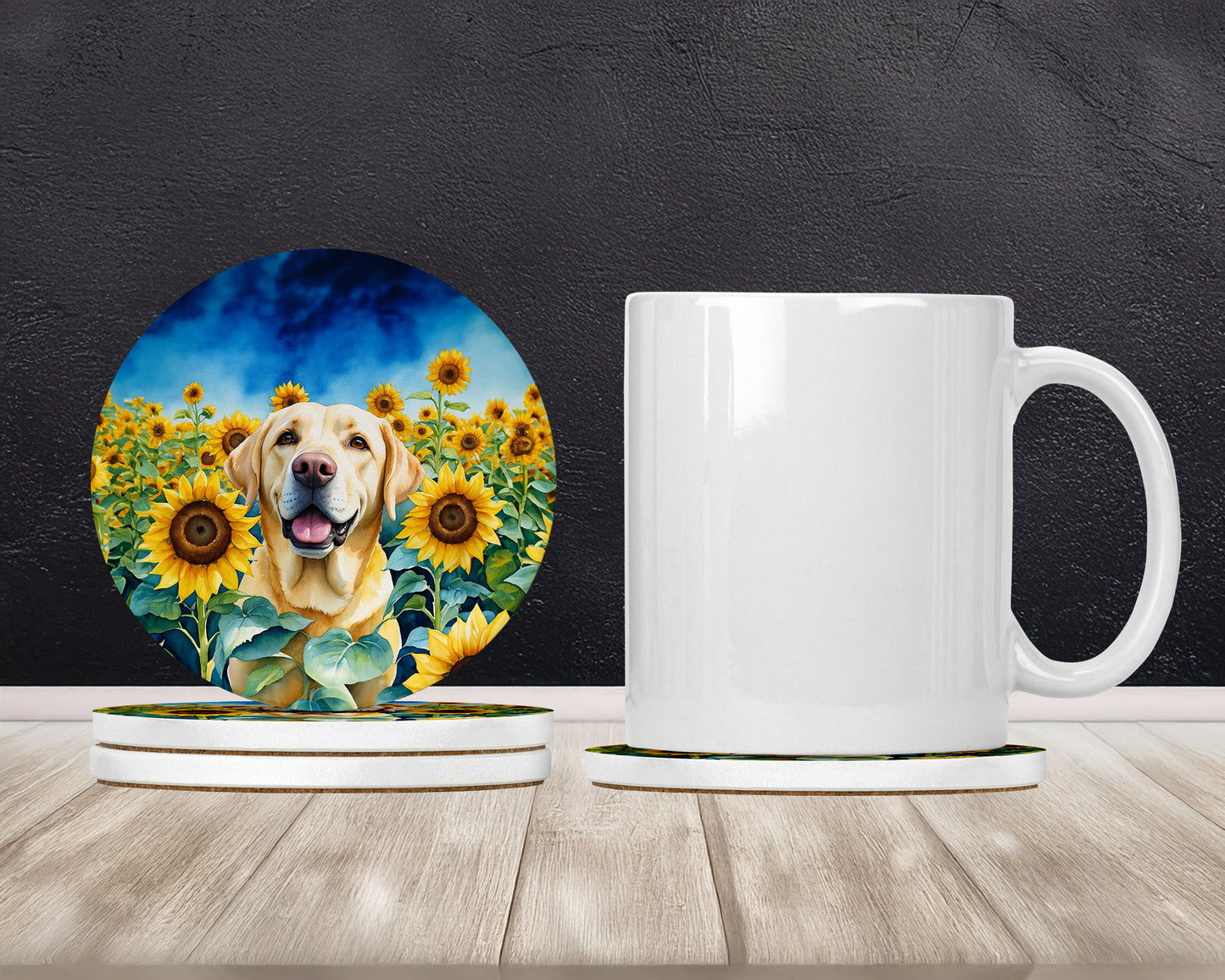 Labrador Retriever in Sunflowers Large Sandstone Coasters Pack of 4