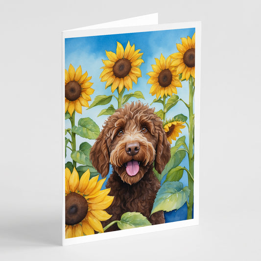 Buy this Labradoodle in Sunflowers Greeting Cards Pack of 8