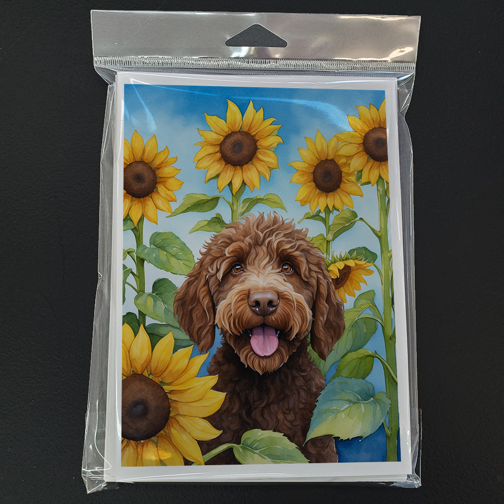 Labradoodle in Sunflowers Greeting Cards Pack of 8