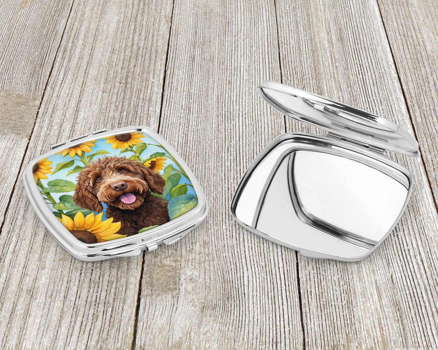 Labradoodle in Sunflowers Compact Mirror