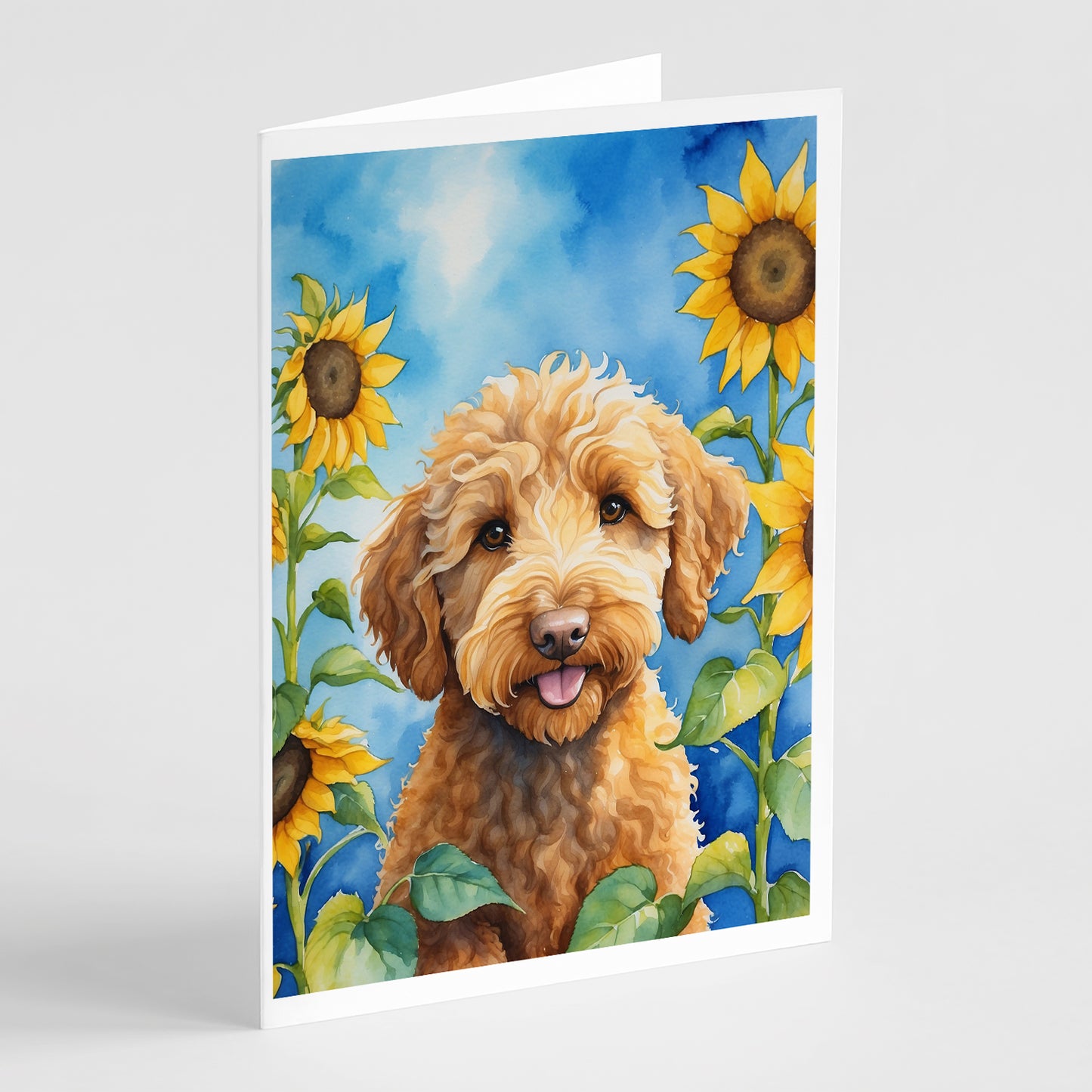 Buy this Labradoodle in Sunflowers Greeting Cards Pack of 8