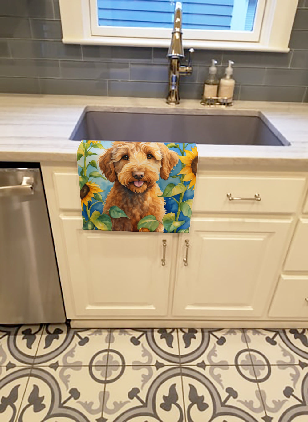 Labradoodle in Sunflowers Kitchen Towel