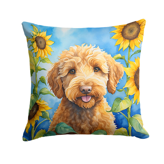 Buy this Labradoodle in Sunflowers Throw Pillow