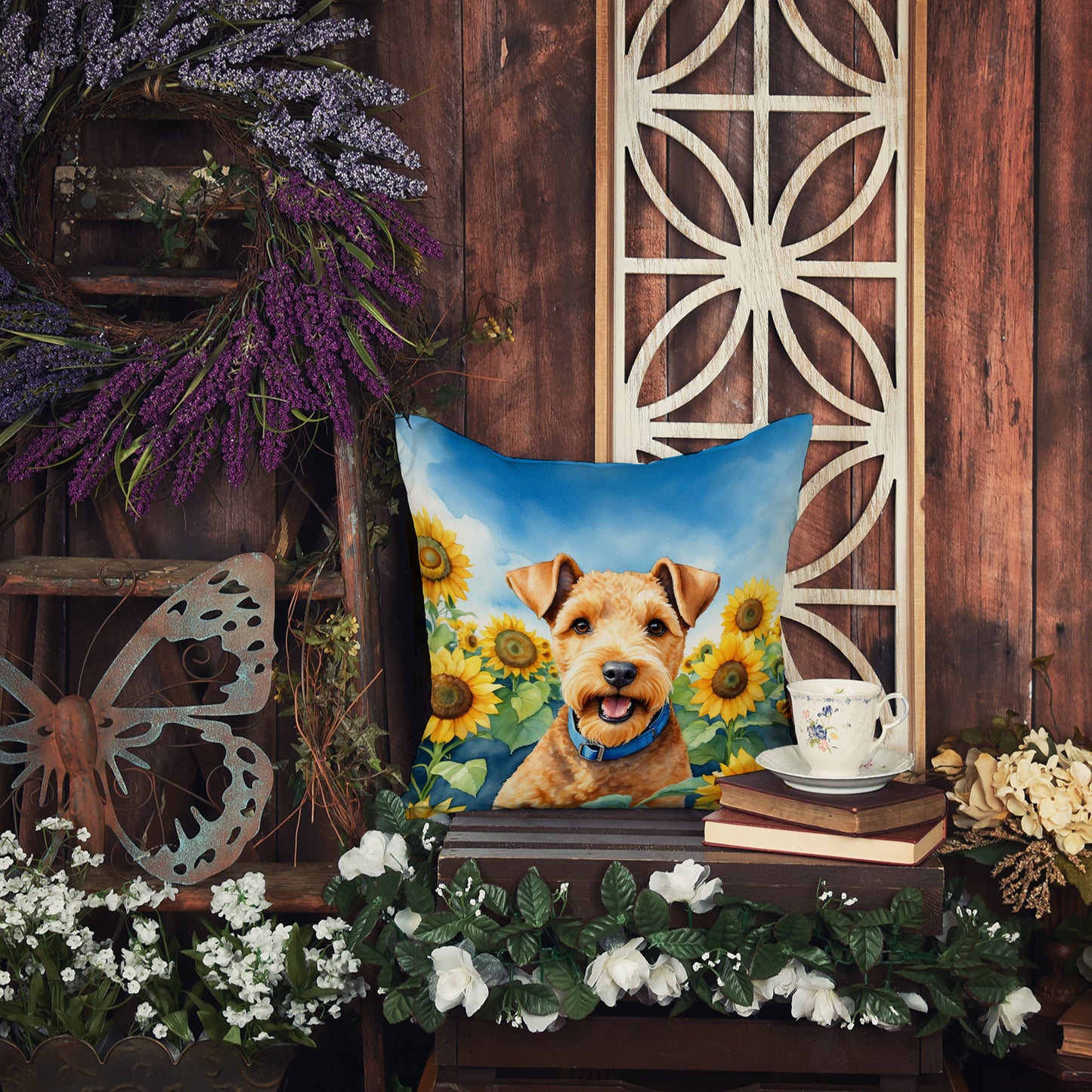 Lakeland Terrier in Sunflowers Throw Pillow