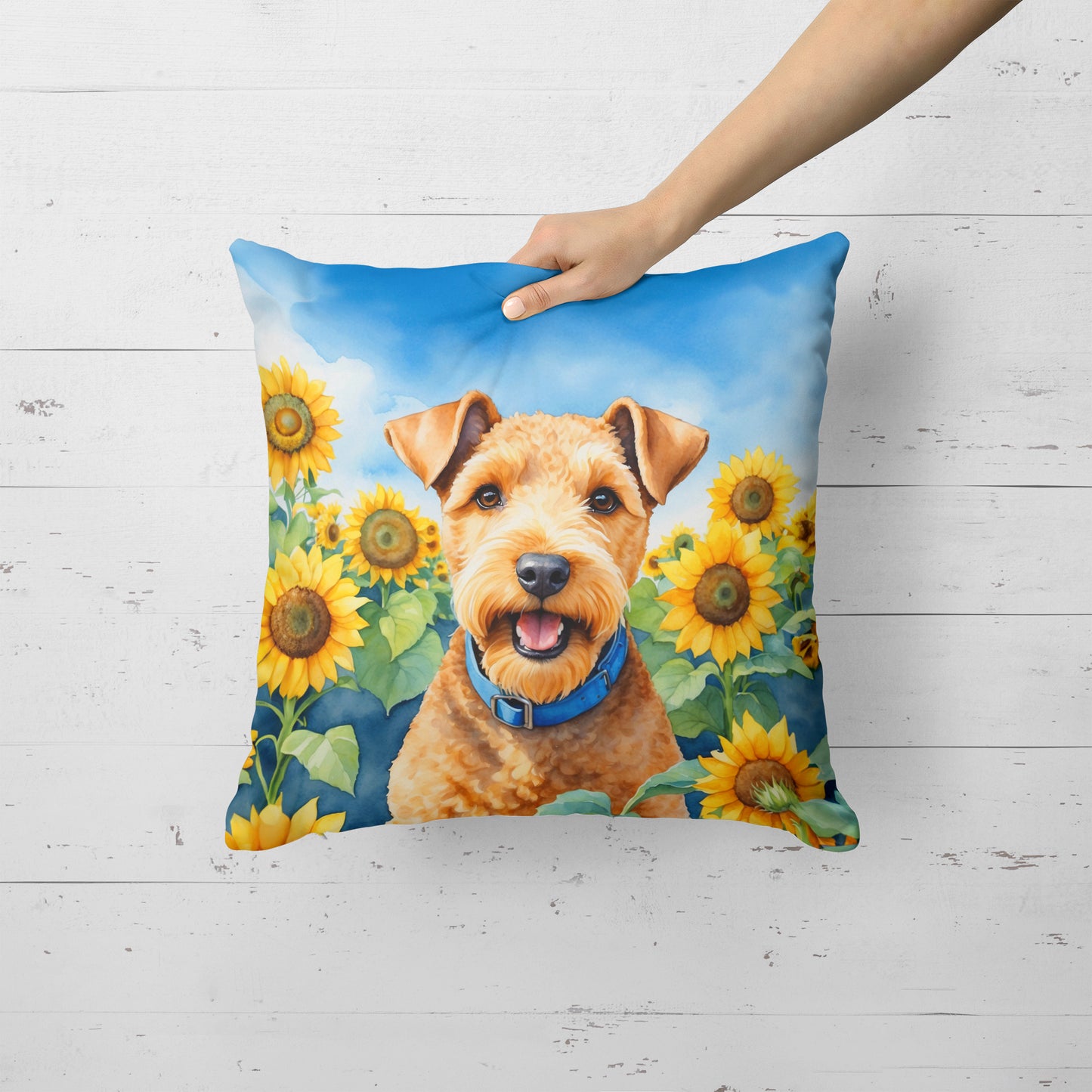 Lakeland Terrier in Sunflowers Throw Pillow