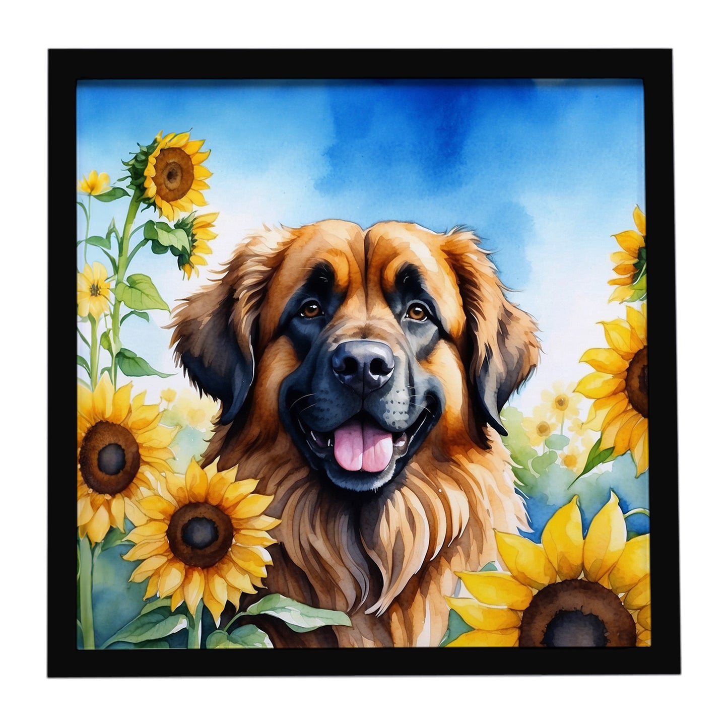 Buy this Leonberger in Sunflowers Framed Metal Print