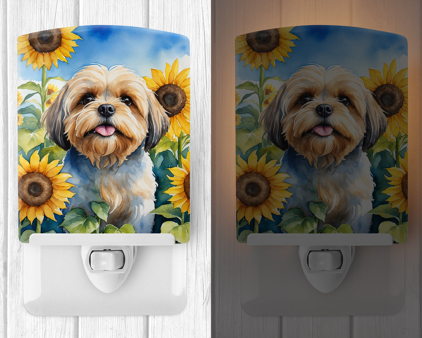 Lhasa Apso in Sunflowers Ceramic Night Light