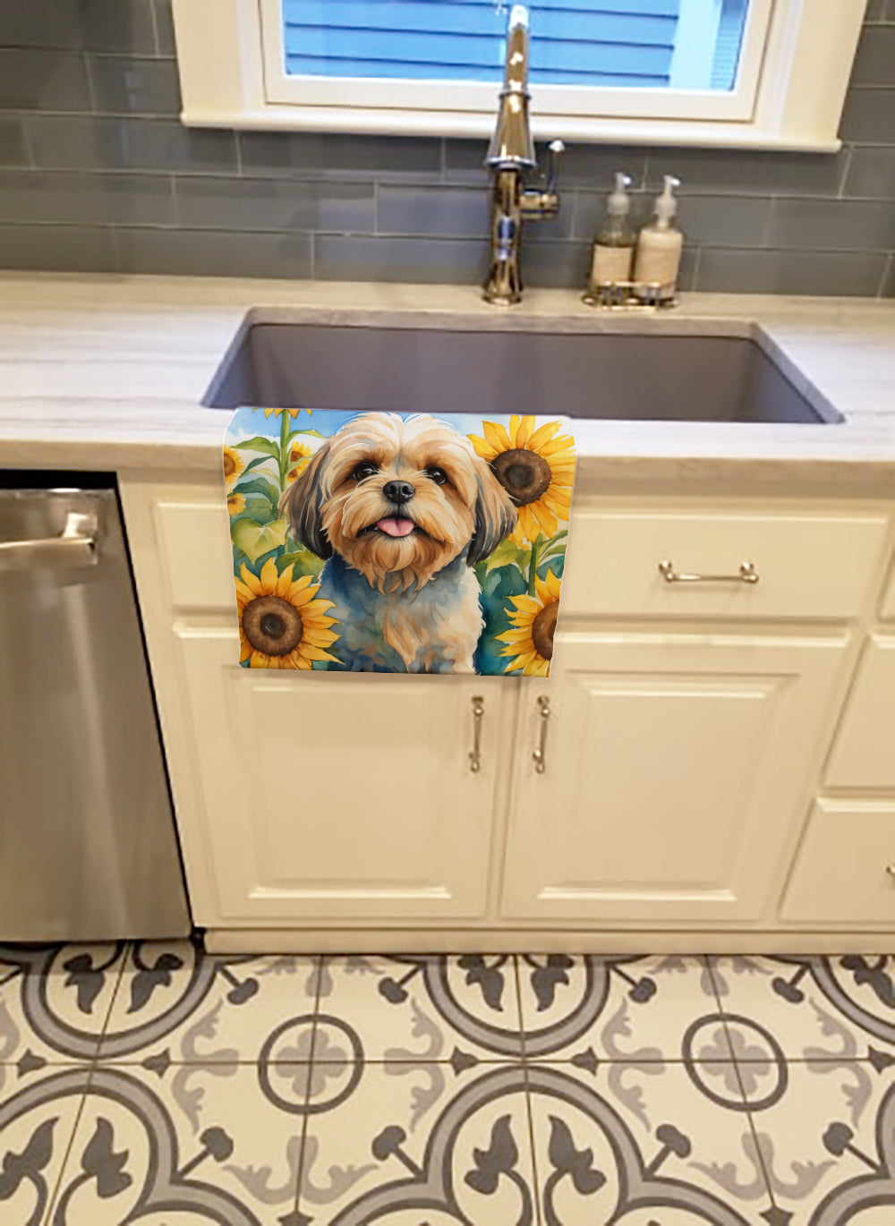 Lhasa Apso in Sunflowers Kitchen Towel