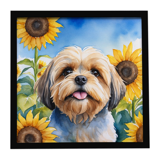 Buy this Lhasa Apso in Sunflowers Framed Metal Print