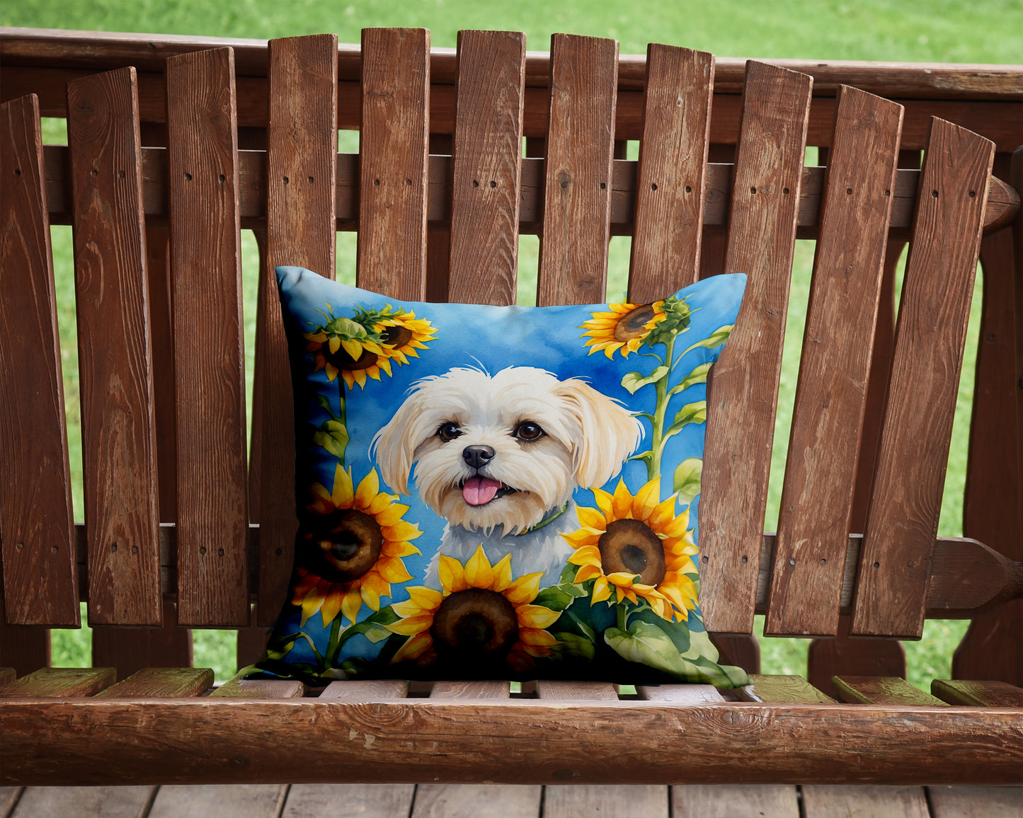 Maltese in Sunflowers Throw Pillow