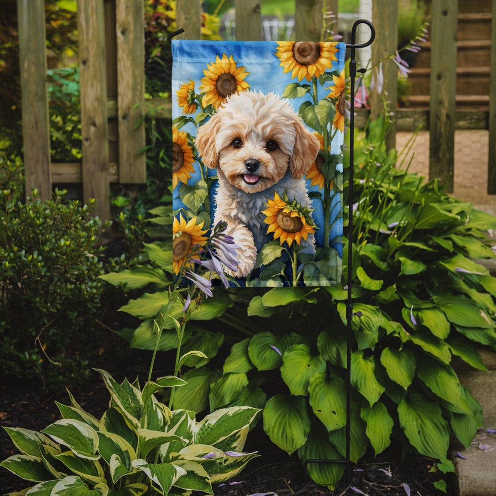 Maltipoo in Sunflowers Garden Flag