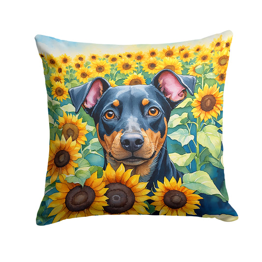 Buy this Manchester Terrier in Sunflowers Throw Pillow