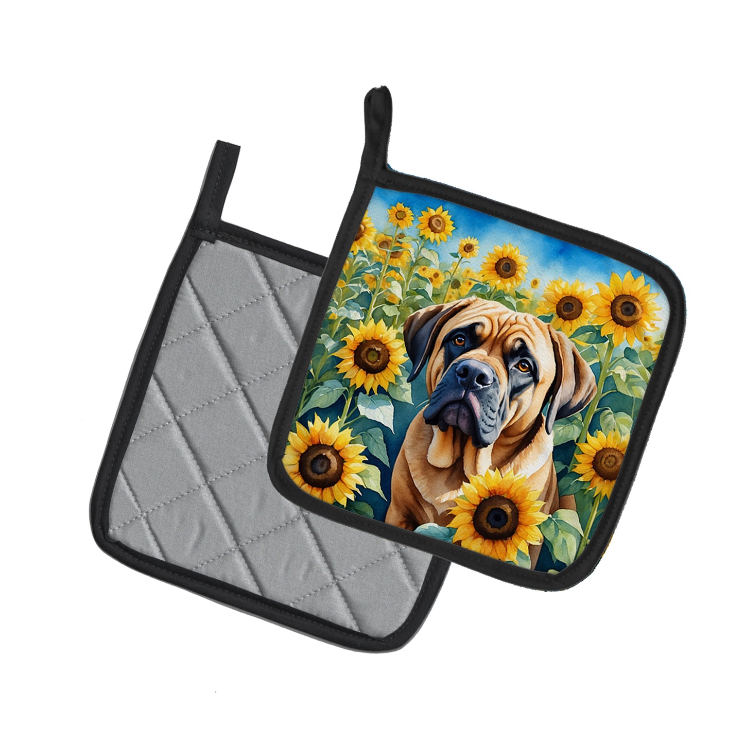 Mastiff in Sunflowers Pair of Pot Holders