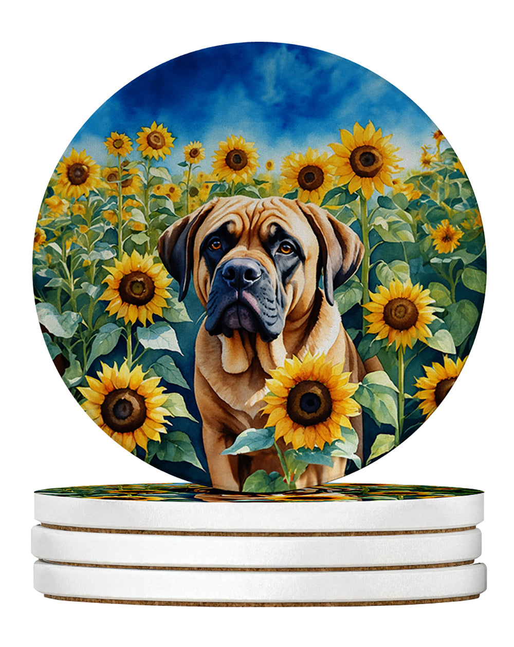 Buy this Mastiff in Sunflowers Large Sandstone Coasters Pack of 4