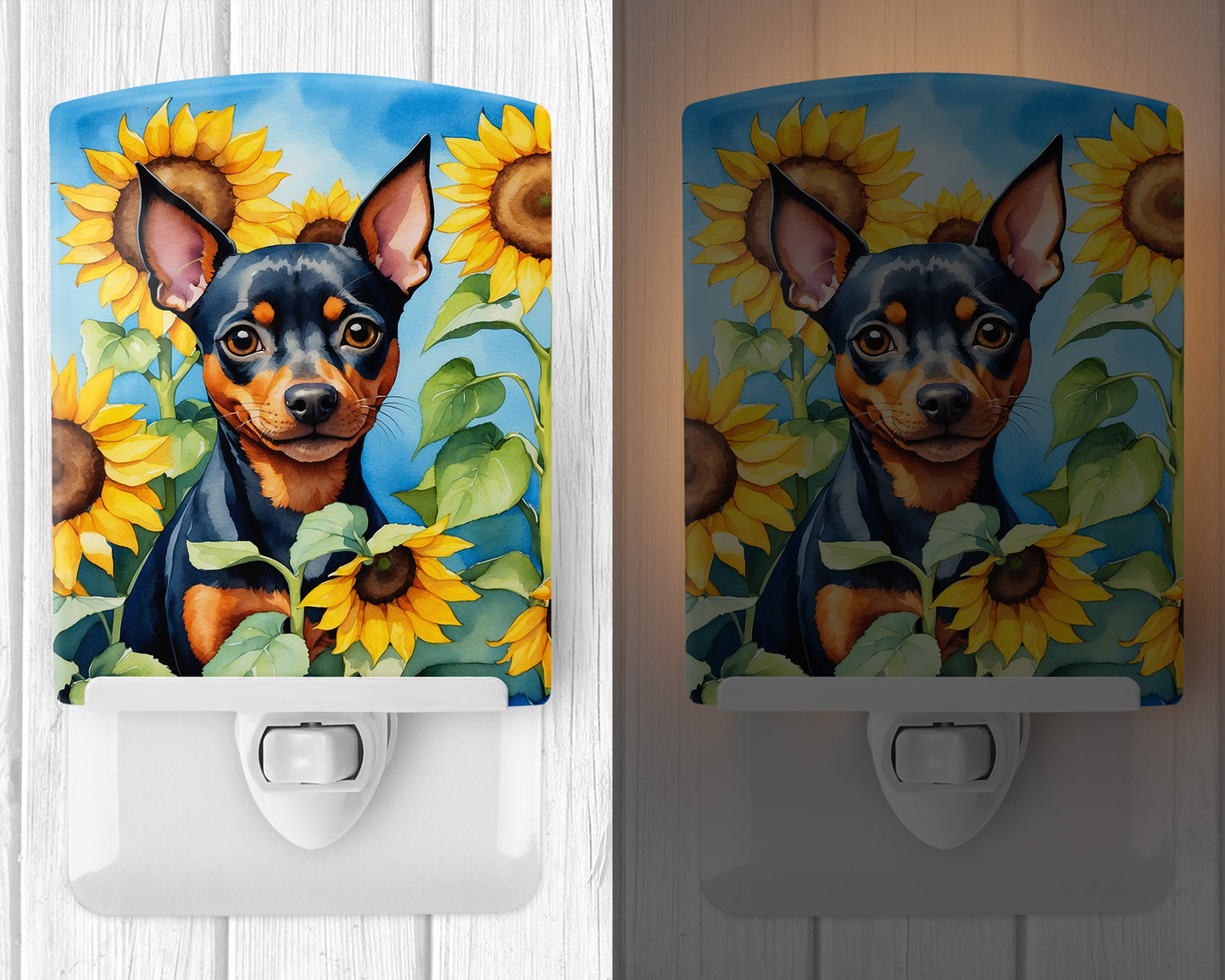 Miniature Pinscher in Sunflowers Ceramic Night Light