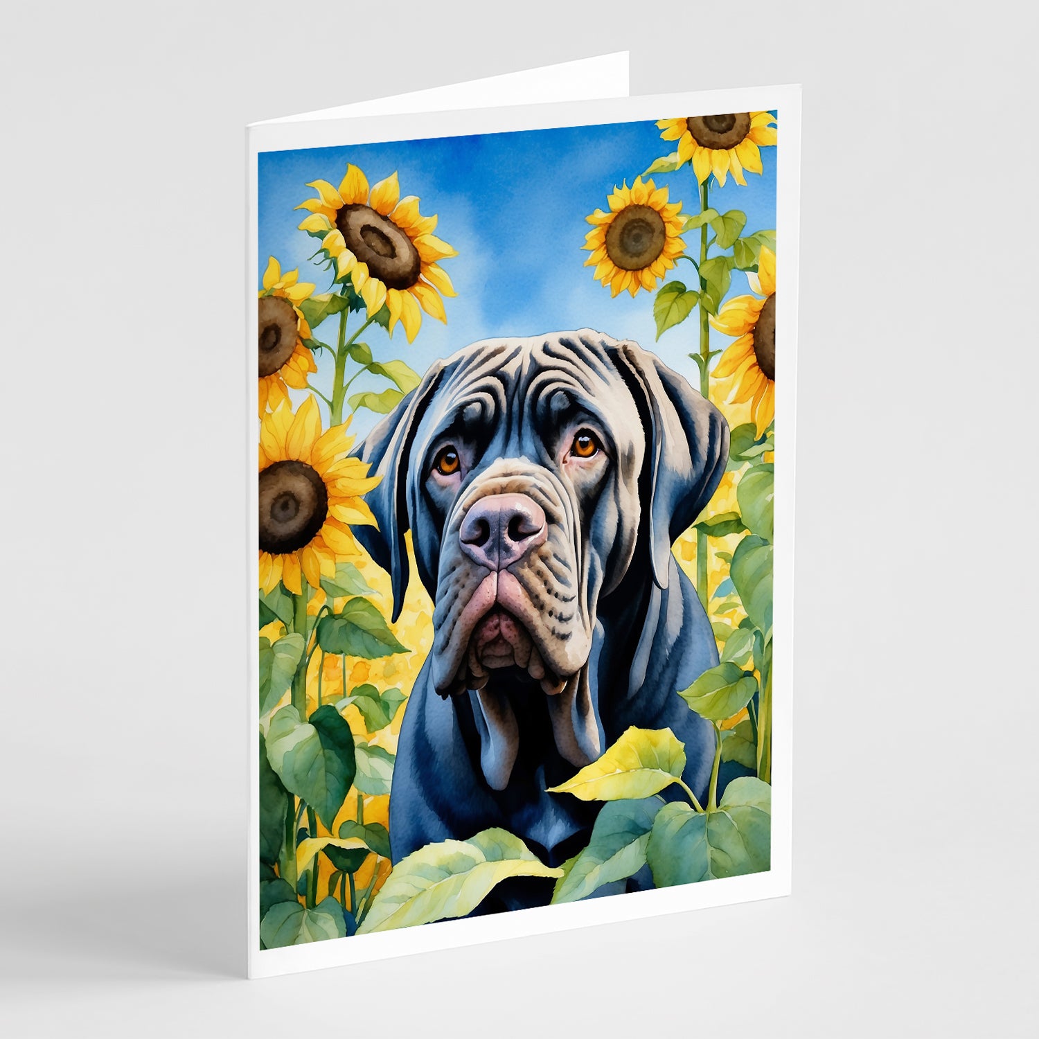 Buy this Neapolitan Mastiff in Sunflowers Greeting Cards Pack of 8