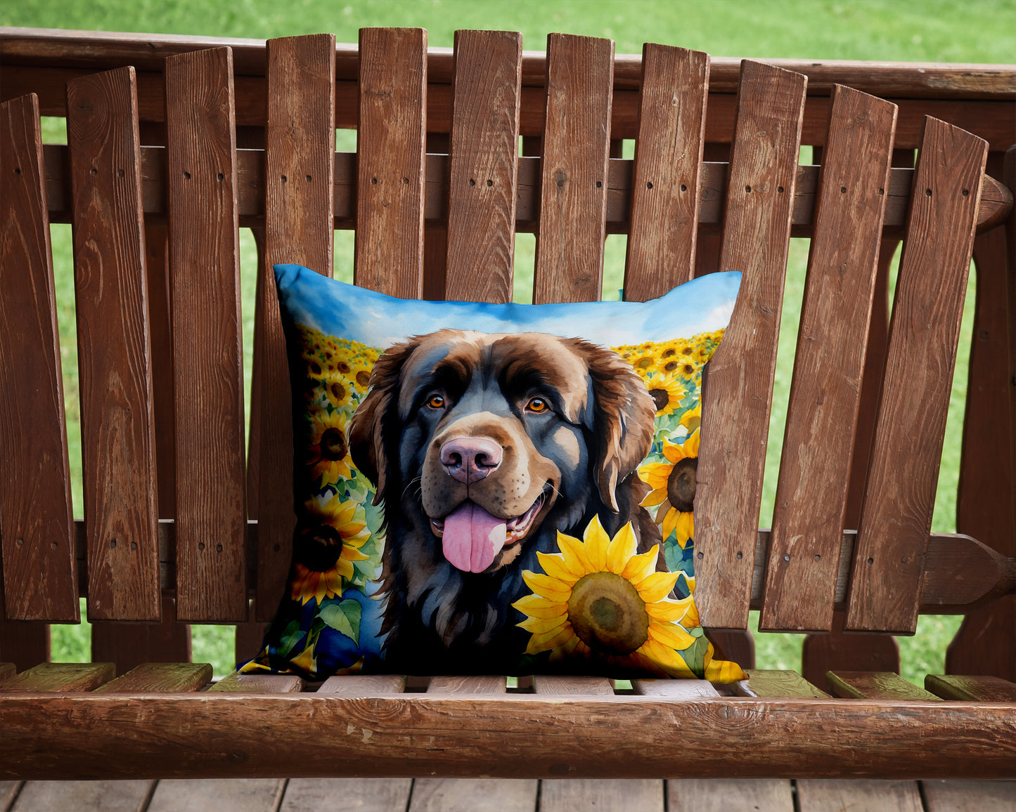 Newfoundland in Sunflowers Throw Pillow