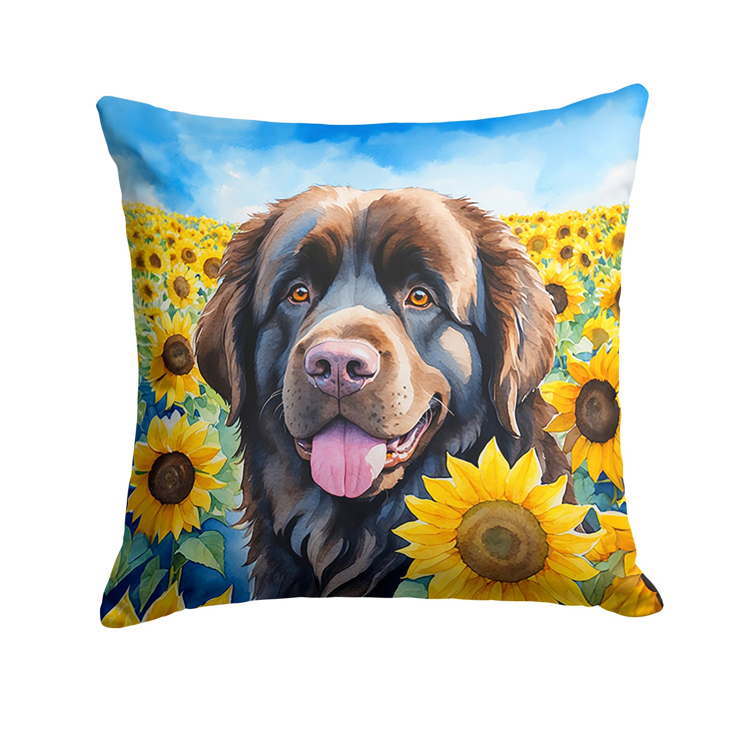 Buy this Newfoundland in Sunflowers Throw Pillow