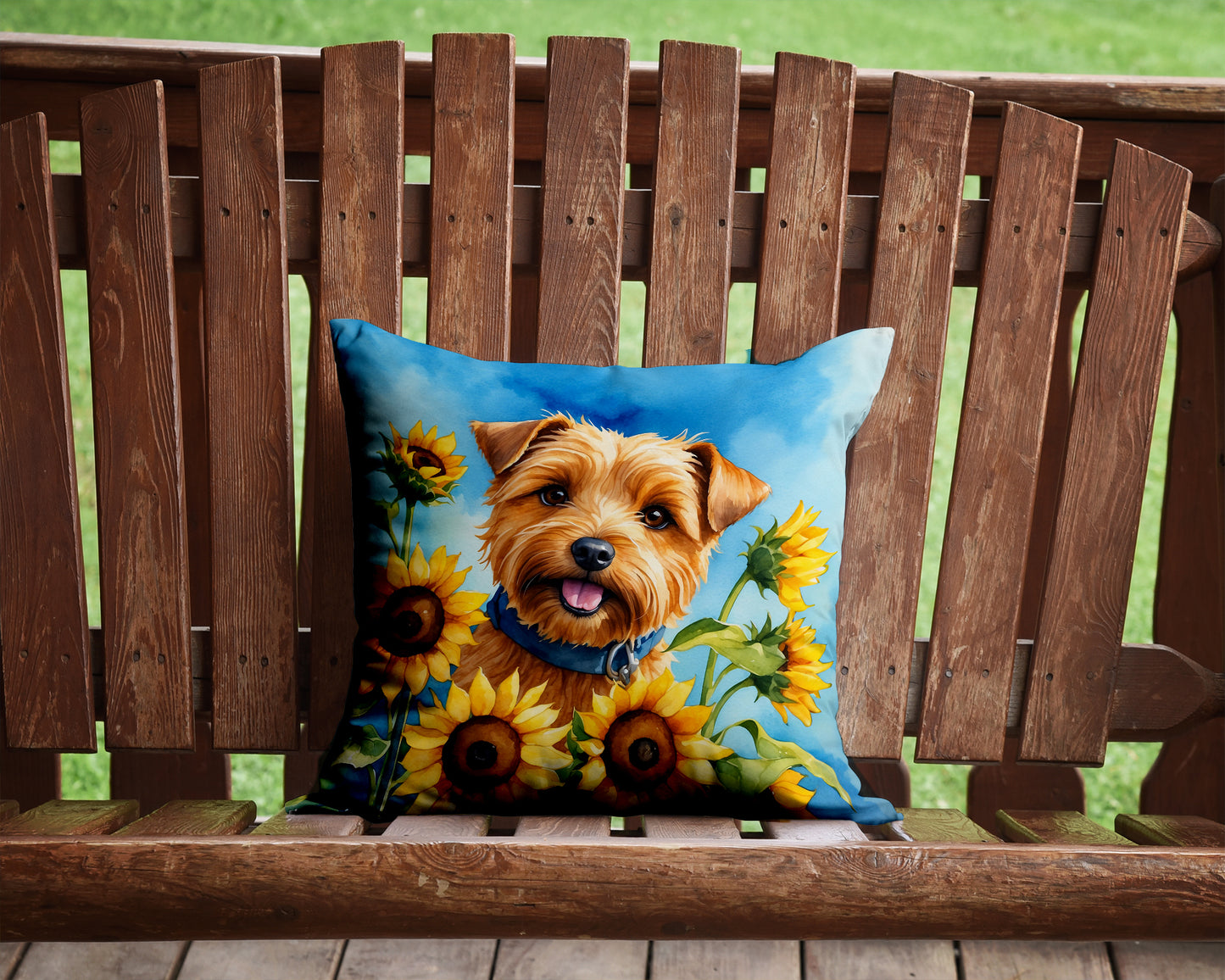 Norfolk Terrier in Sunflowers Throw Pillow