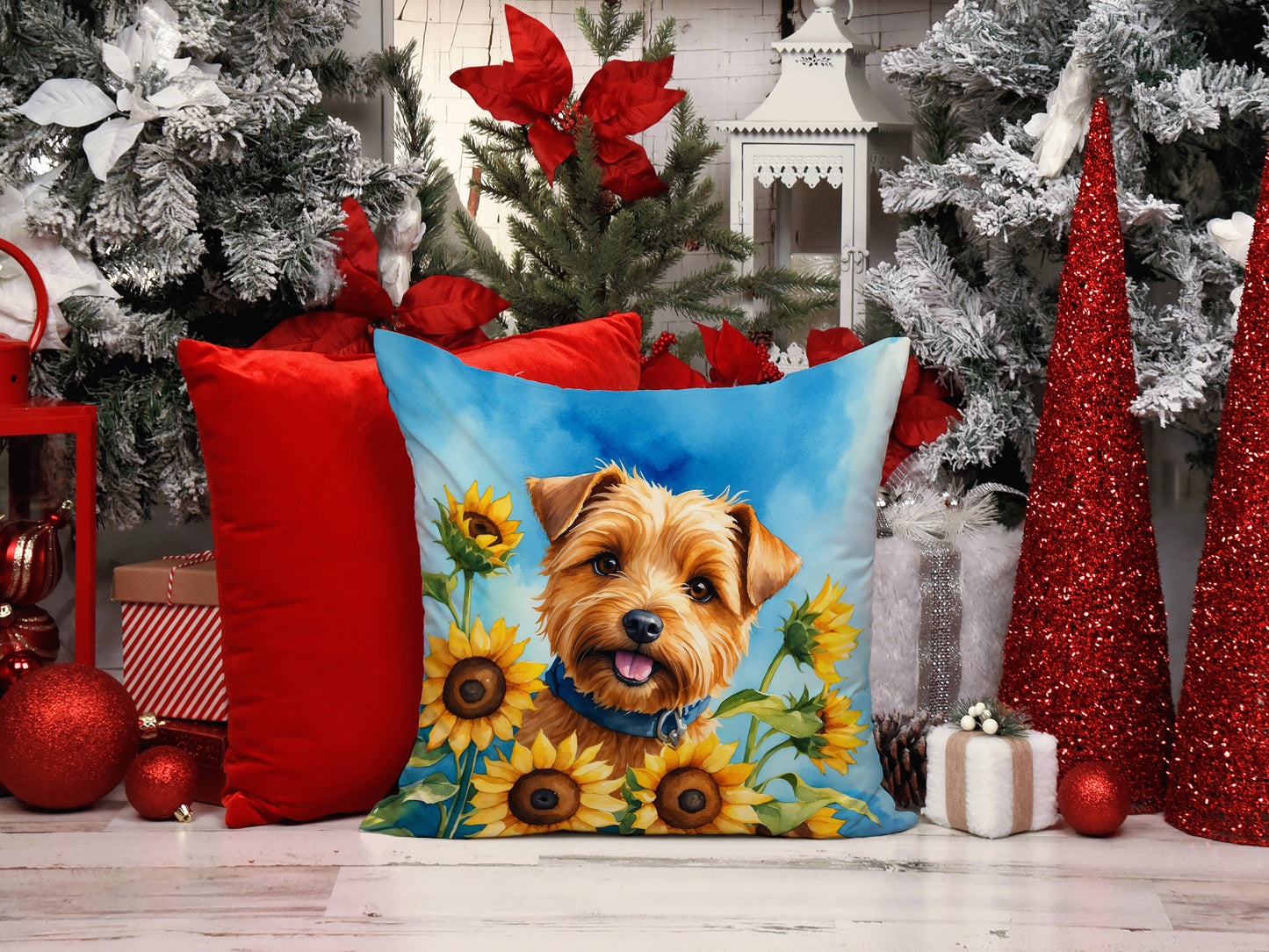 Norfolk Terrier in Sunflowers Throw Pillow