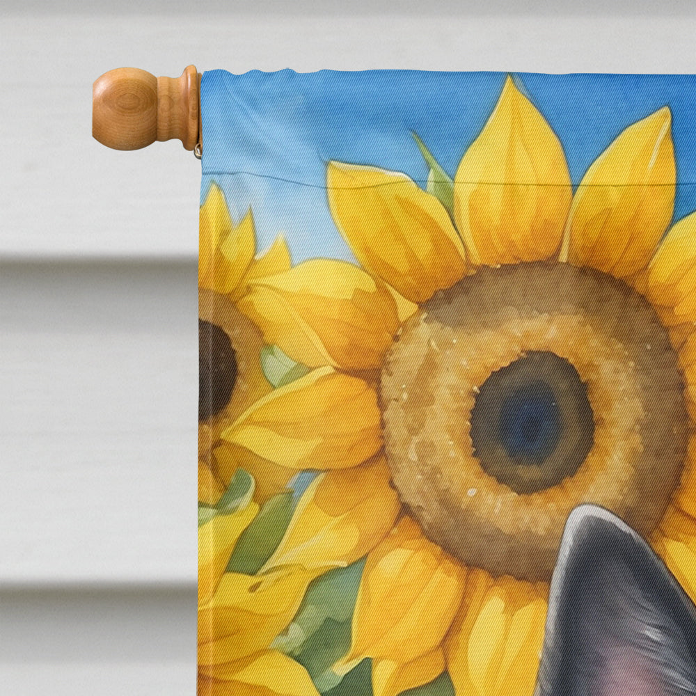 Norwegian Elkhound in Sunflowers House Flag