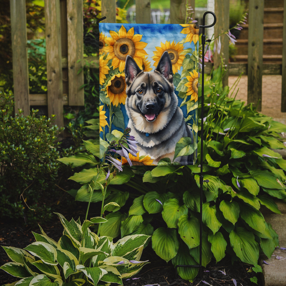 Norwegian Elkhound in Sunflowers Garden Flag