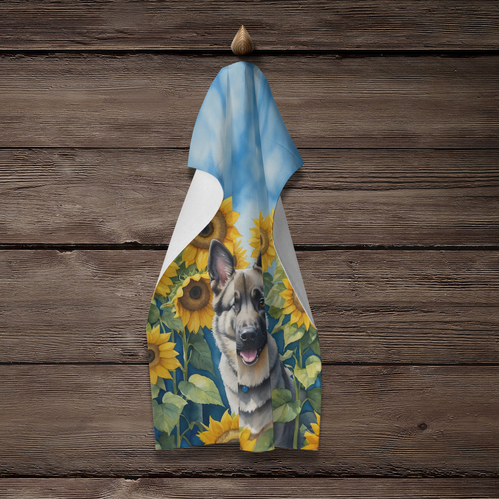 Norwegian Elkhound in Sunflowers Kitchen Towel