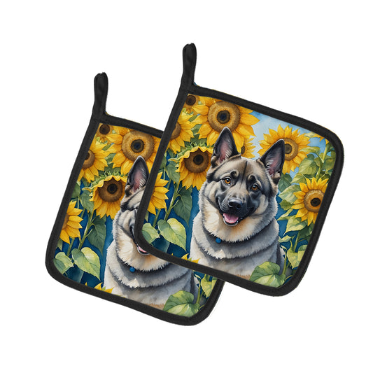 Buy this Norwegian Elkhound in Sunflowers Pair of Pot Holders