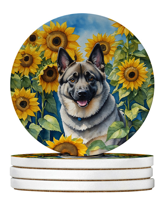 Buy this Norwegian Elkhound in Sunflowers Large Sandstone Coasters Pack of 4