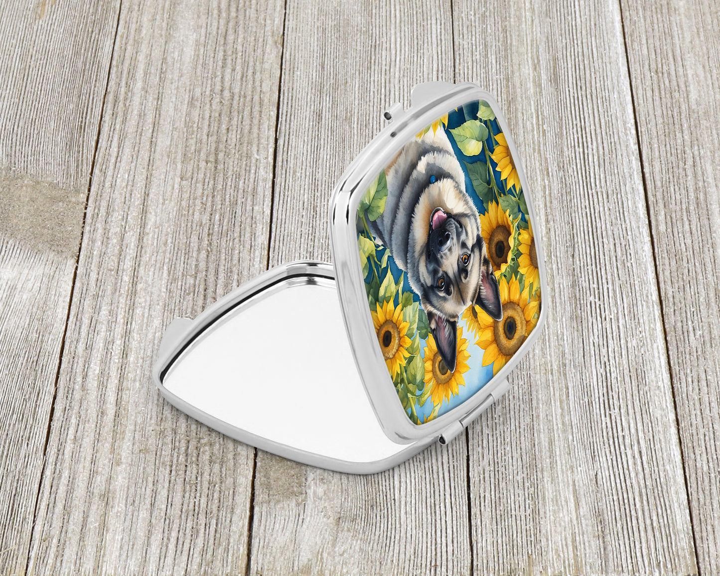 Norwegian Elkhound in Sunflowers Compact Mirror