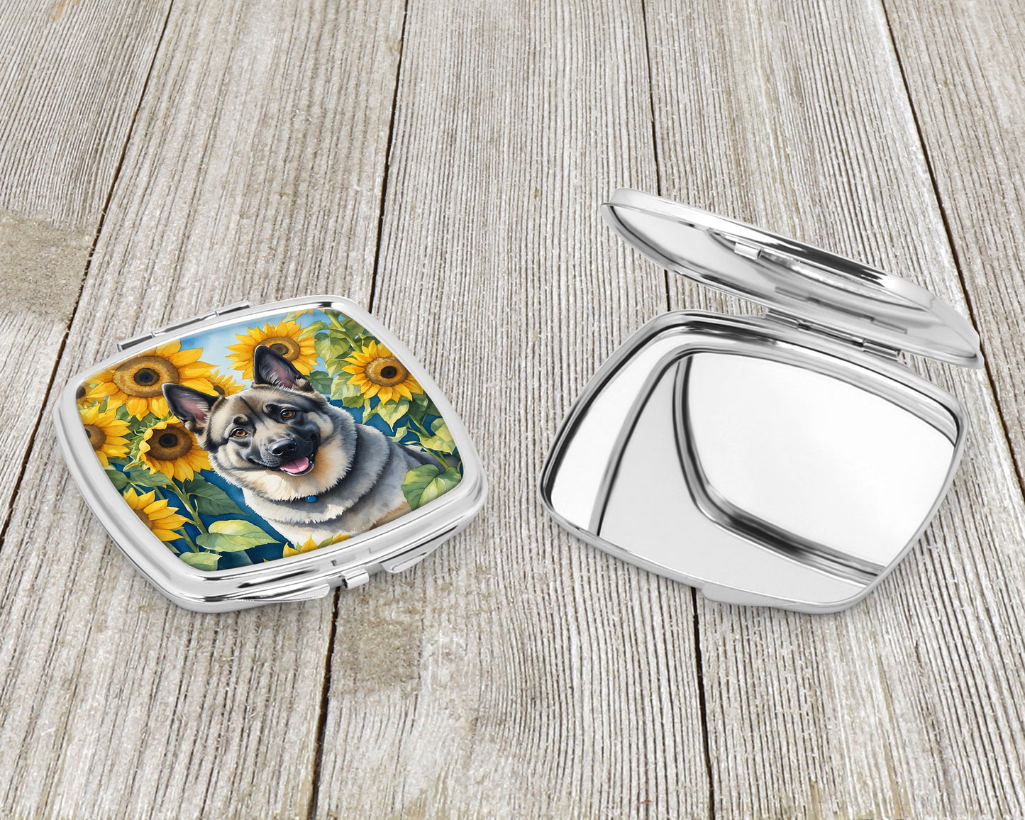 Norwegian Elkhound in Sunflowers Compact Mirror