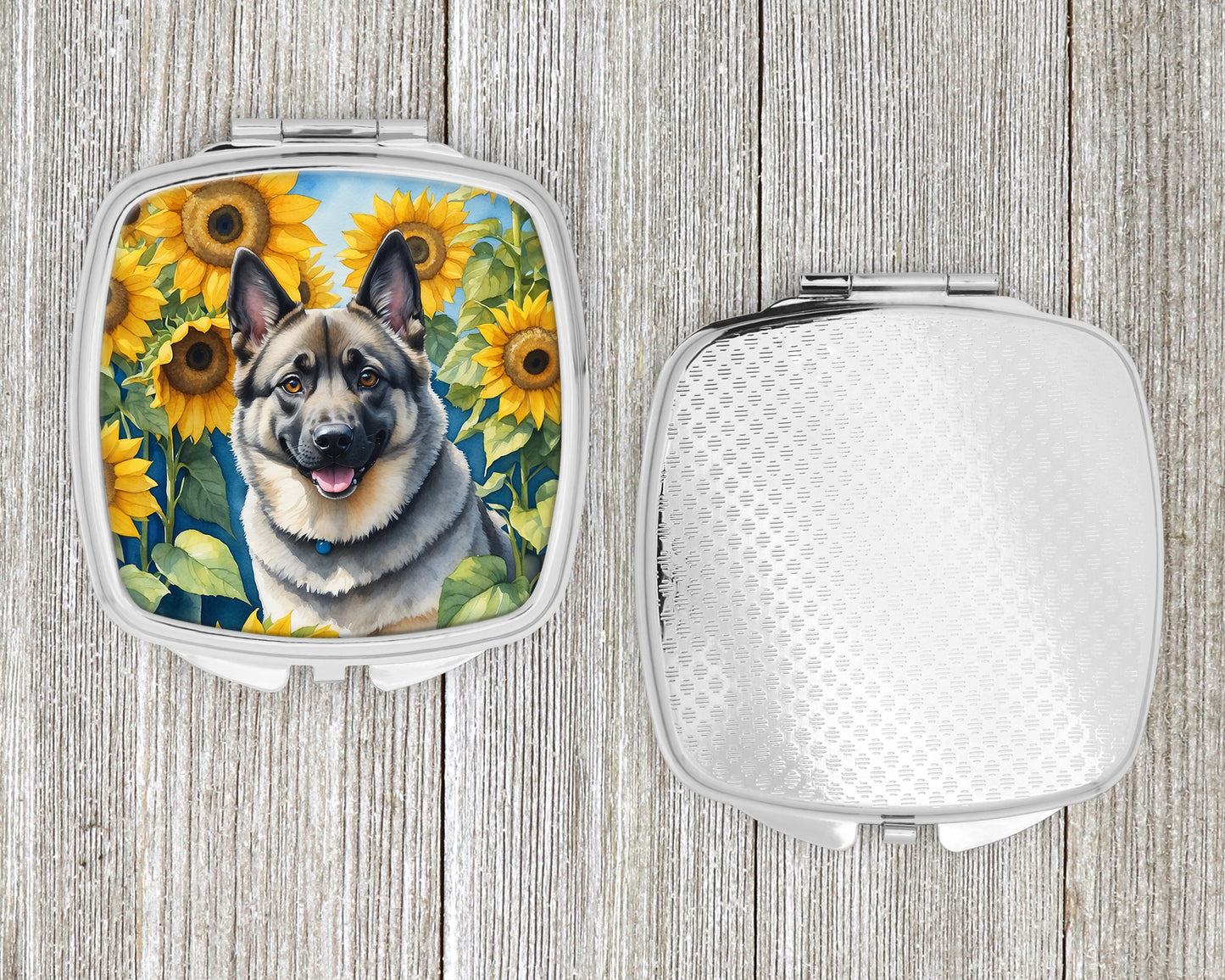 Norwegian Elkhound in Sunflowers Compact Mirror