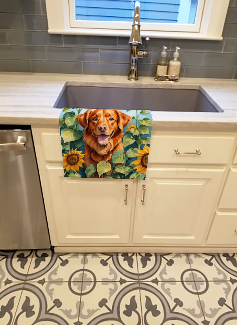 Nova Scotia Duck Toller in Sunflowers Kitchen Towel