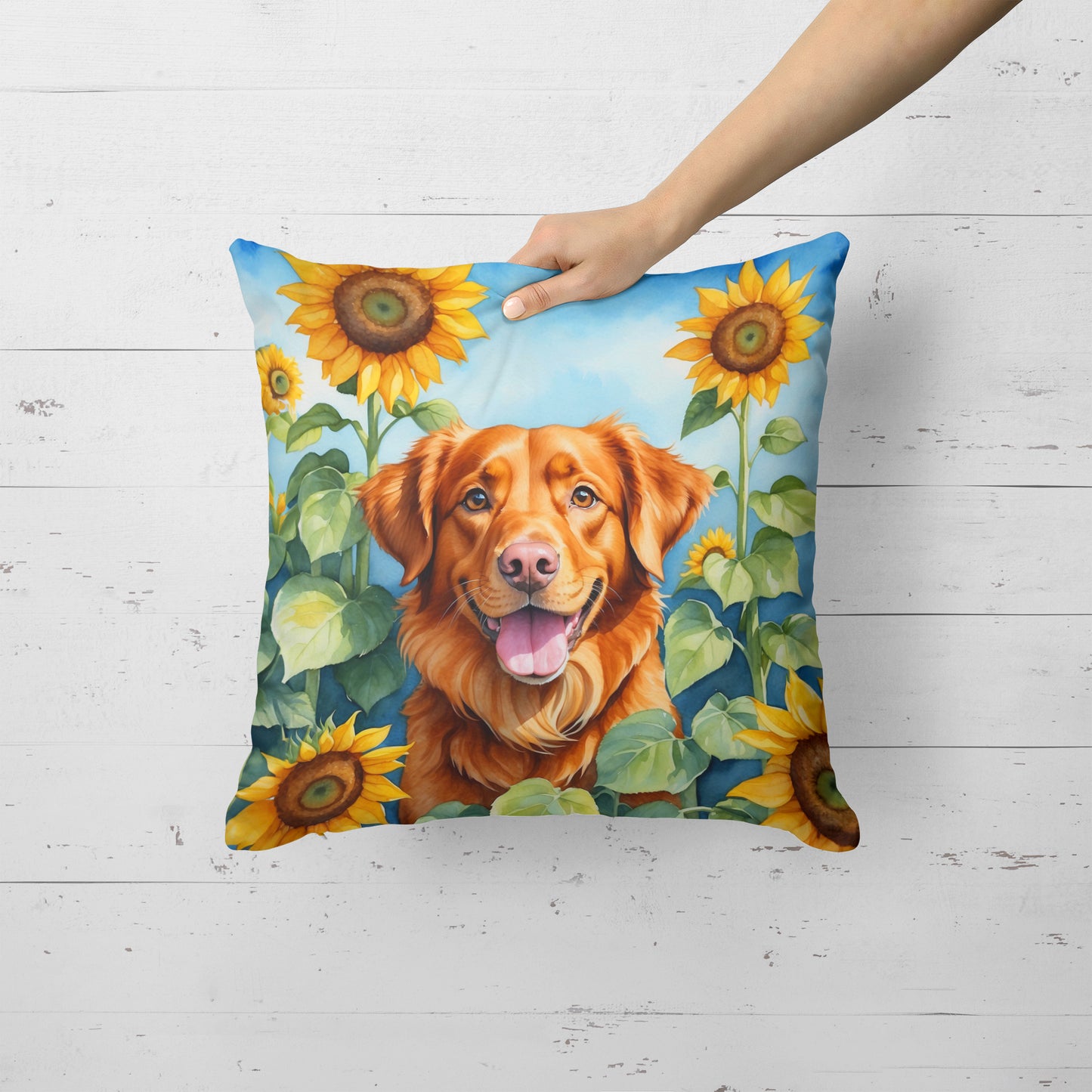 Nova Scotia Duck Toller in Sunflowers Throw Pillow