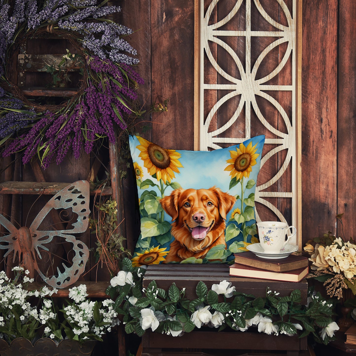 Nova Scotia Duck Toller in Sunflowers Throw Pillow