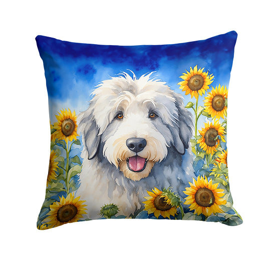 Buy this Old English Sheepdog in Sunflowers Throw Pillow