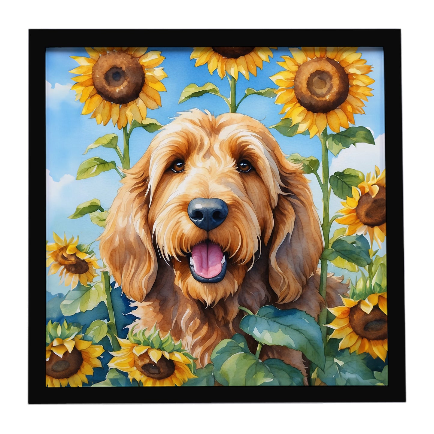 Buy this Otterhound in Sunflowers Framed Metal Print