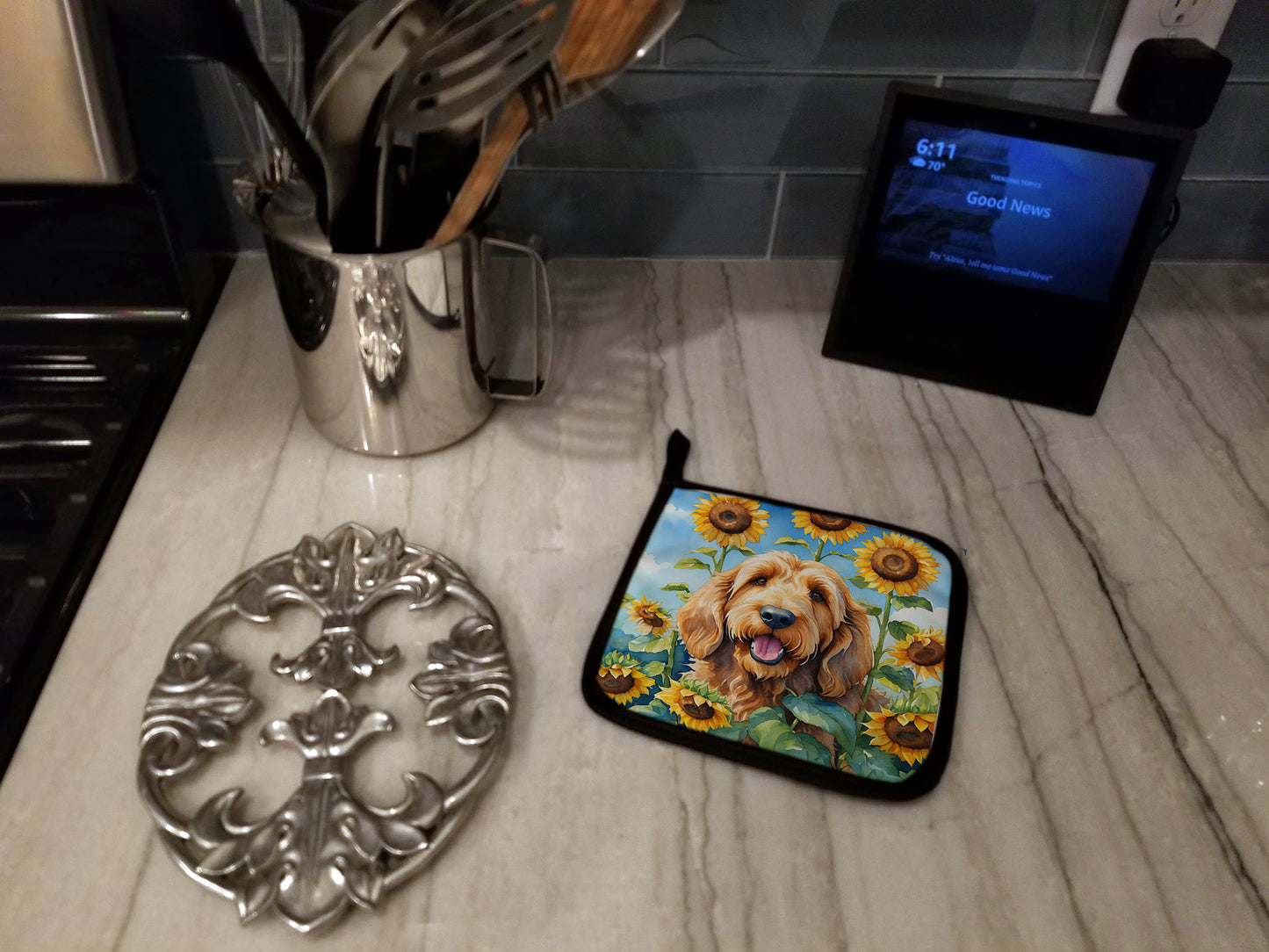Otterhound in Sunflowers Pair of Pot Holders
