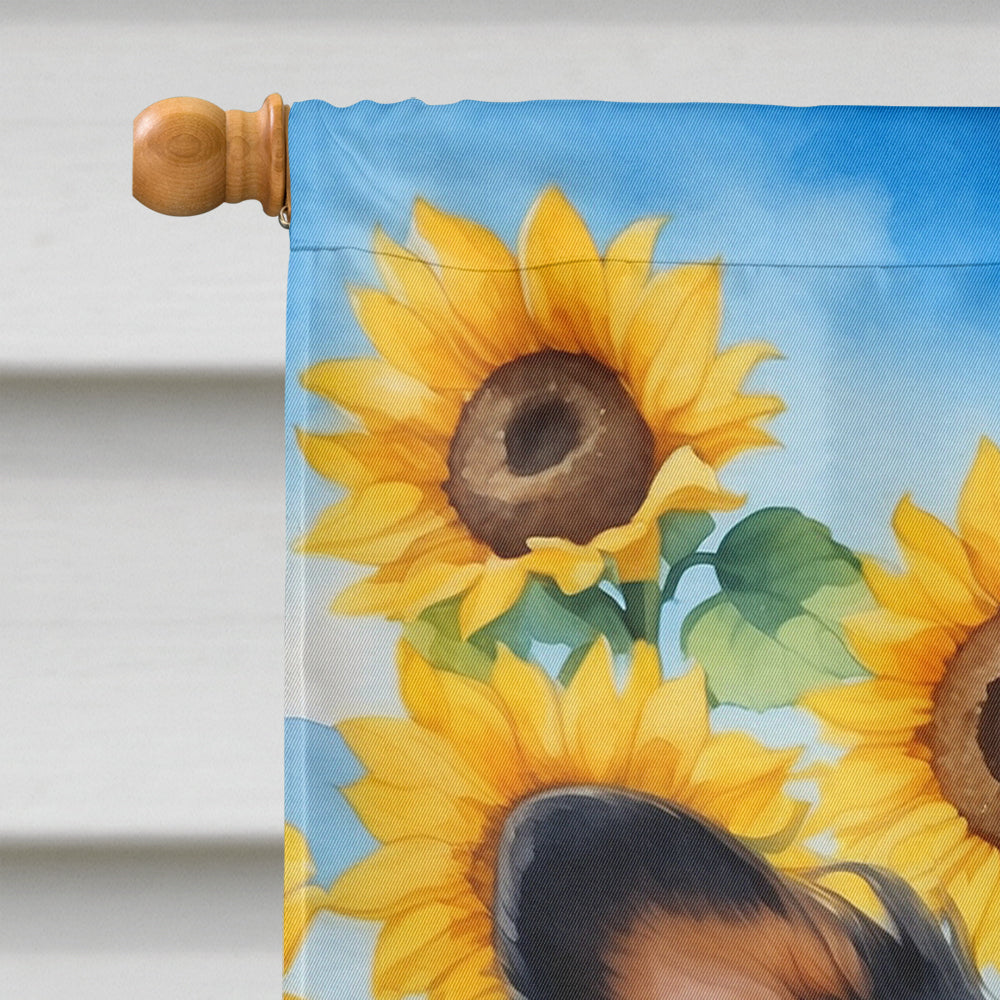 Papillon in Sunflowers House Flag