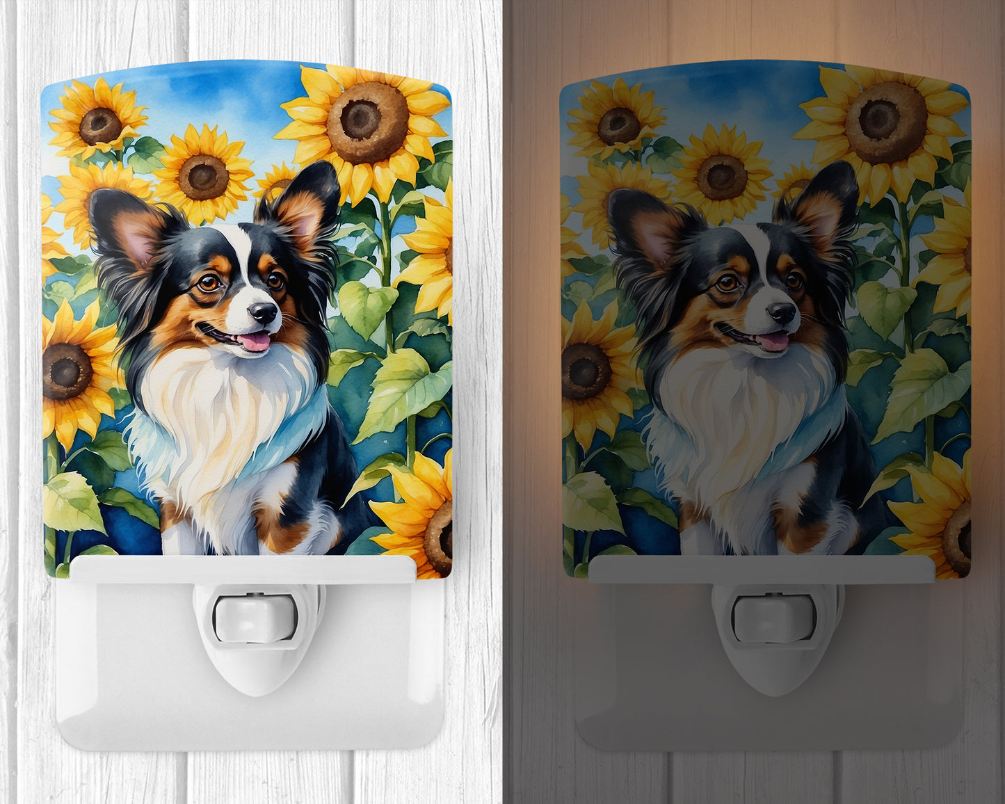 Papillon in Sunflowers Ceramic Night Light